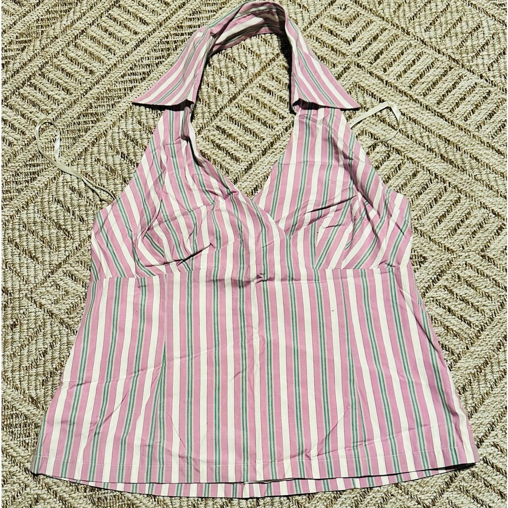 NWT Retro Ann Taylor Loft Halter Top Size 12 Lilac/ Green /White